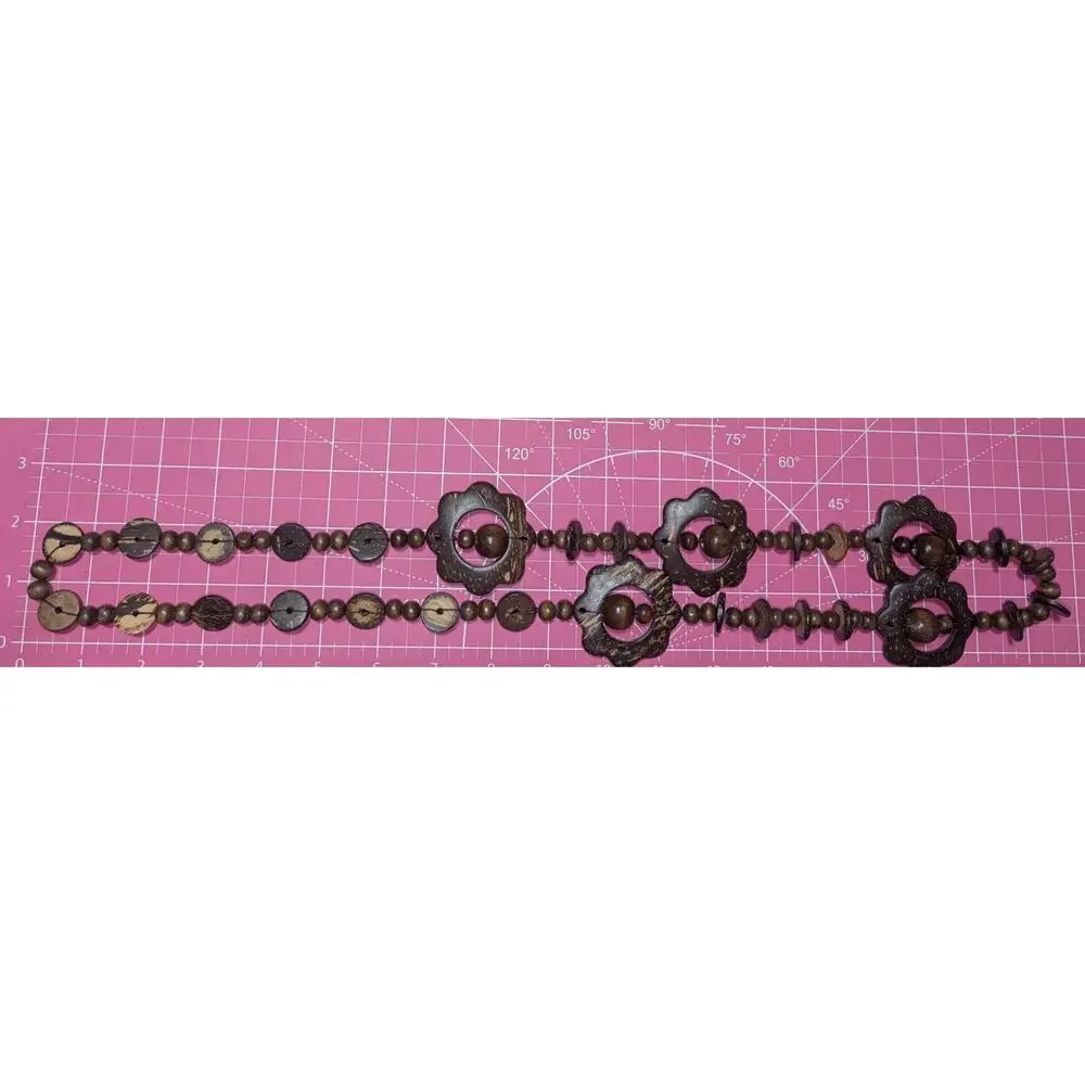 Coconut Shell Flower Designed Beaded Over The Head Necklace